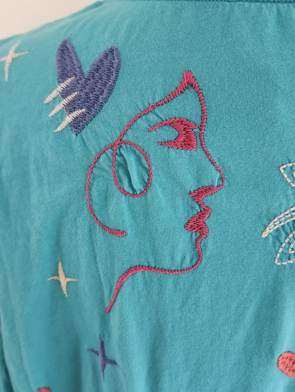 Johnny Was Turquoise Embroidered Long Sleeve Top Sz XL - Picture 5 of 6